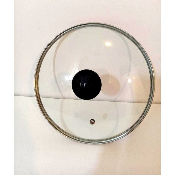 T-FAL Pot Pan Glass Lid 9.5 Black Handle Logo Stainless Rim Vented  Air hole - Picture 2 of 4